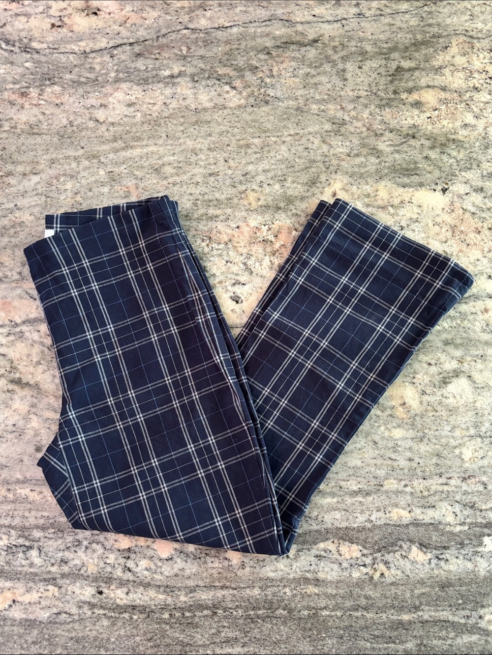 EUC Bailey 44 Navy Check Cotton Pedal Pusher Flared Pants Sz XS / 0 - 2